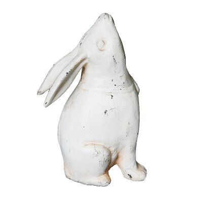 Cast Iron Head Up Rabbit Figurine Garden Decor, Antique White