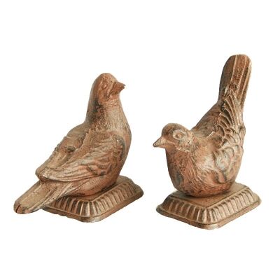 Set of 2 Cast Iron Dove Figurine Decor / Paper Weight, Antique Rust