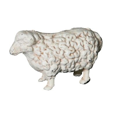 Cast Iron Sheep Figurine Garden Decor, Antique White