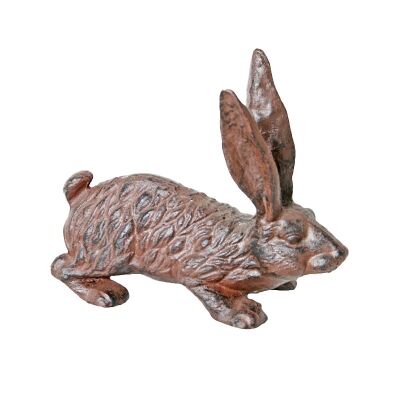 Cast Iron Hare Figurine Garden Decor - Antique Rust