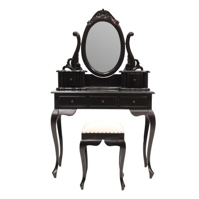 Champier Hand Crafted Mahogany Dressing Table with Stool, Black