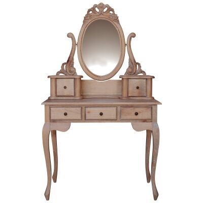 Champier Hand Crafted Mahogany Dressing Table with Stool, Weathered Oak