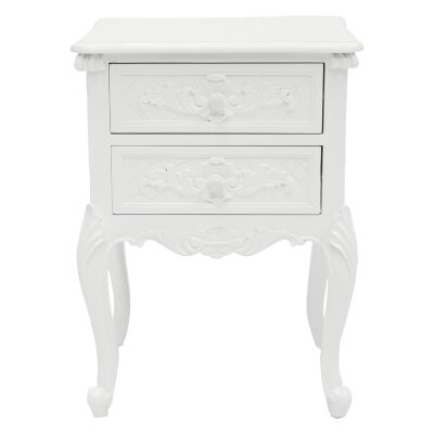Challuy Hand Crafted Mahogany Bedside Table, White