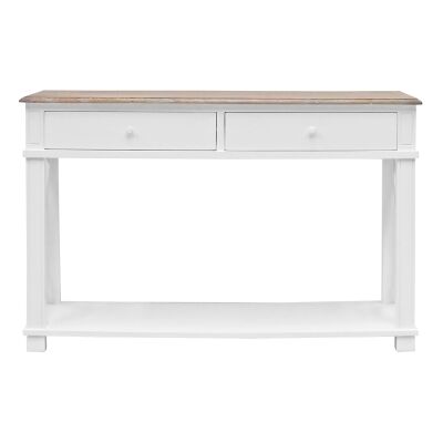 Belley Hand Crafted Mindi Wood Console Table with Shelf, 125cm, White / Weathered Oak