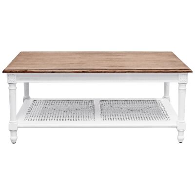 Lapalisse Handcrafted Mindi Wood Coffee Table, 110cm, White / Weathered Oak