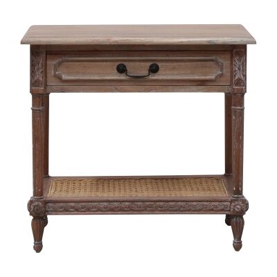 Lapalisse Handcrafted Mind Wood & Rattan Bedside Table, Weathered Oak