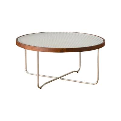 Dexvell Boxwood & Stainless Steel Round Coffee Table with Fluted Glass Top, 70cm