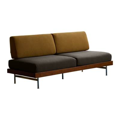Misaku Boucle Fabric & Bookwood Armless Sofa with Retractable Side Table, 3 Seater, Mustard / Brown