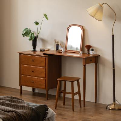 Romane Elm Timber 3 Drawer Configurable Dressing Table with Mirror