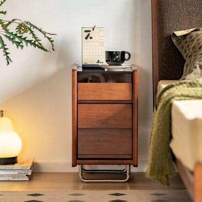 Eiros Glass Top Boxwood Bedside Table