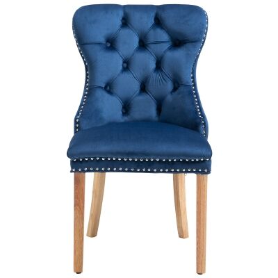 Miya Velvet Fabric Dining Chair, Set of 2, Saphire / Natural