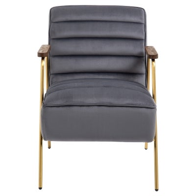Mochiallo Velvet Fabric & Metal Accent Chair, Grey / Gold