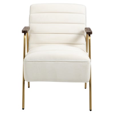 Mochiallo Velvet Fabric & Metal Accent Chair, White / Gold