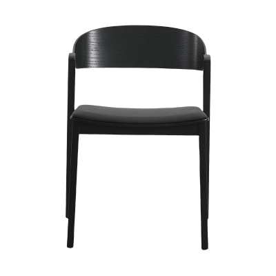 Moooi Commercial Grade Timber Dining Chair with Leather Seat, Set of 2, Black