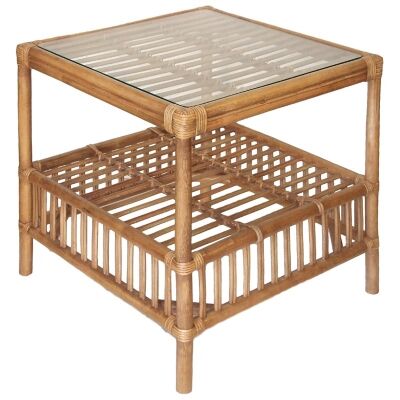 Royston Glass Top Rattan Side Table, Tabacco