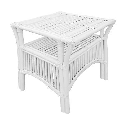 Henderson Glass Top Rattan Side Table, White