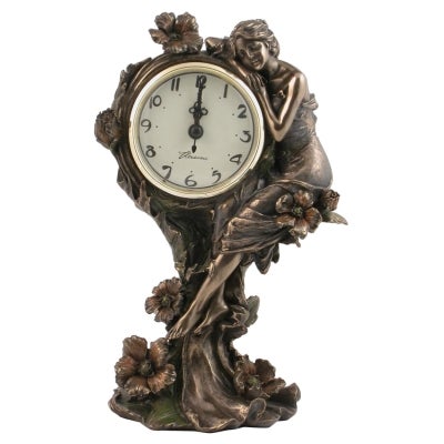 Veronese Cold Cast Bronze Lady sitting on Poppy Flower Table Clock