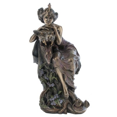 Veronese Cold Cast Bronze Coated Figurine, Mucha Lady & Beast
