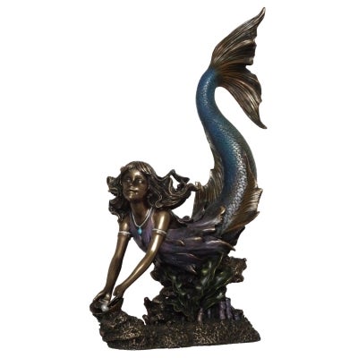 Veronese Cold Cast Bronze Coated Mermaid Figurine, Collecting pearl