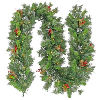 Wintry Pine Battery Operated LED Light Up Christmas Garland, 274cm