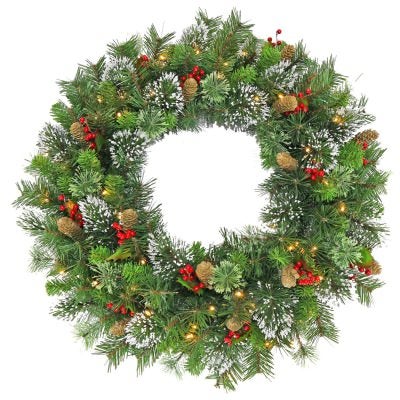 Wintry Pine LED Light Up Artificial Christmas Wreath, 76cm