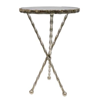 Irving Glass Topped Metal Round Side Table, Antique Silver