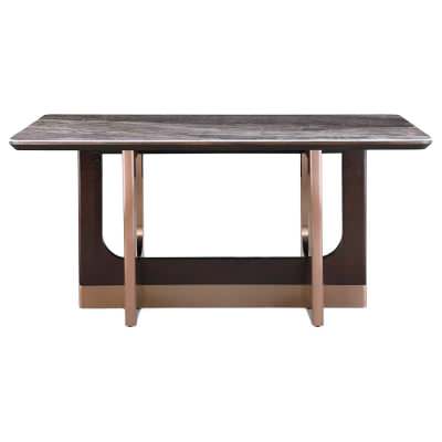 Grandis Sintered Stone Top Dining Table, 155cm, Grey / Espresso / Copper