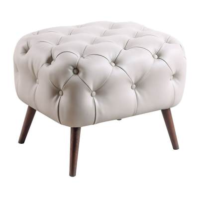 Aurex Microfiber Leather Footstool, Off White