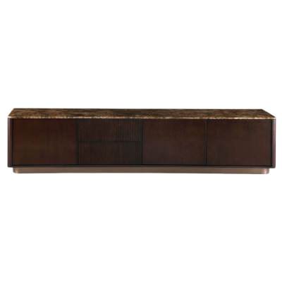 Lithoria Marble & Oak Timber 3 Door 2 Drawer TV Unit, 220cm, Brown / Espresso