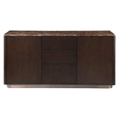 Lithoria Marble & Oak Timber 2 Door 3 Drawer Buffet Table, 160cm, Brown / Espresso
