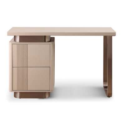 Lithoria Oak Timber & Stainless Steel Desk with Left Drawers, 140cm, Oat