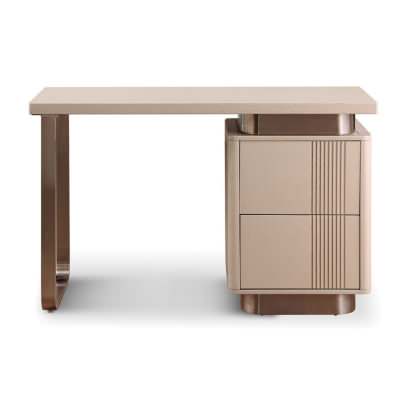 Lithoria Oak Timber & Stainless Steel Desk with Right Drawers, 140cm, Oat