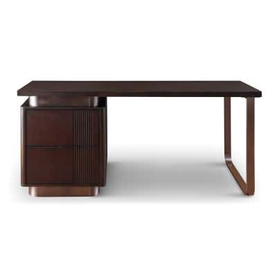 Lithoria Oak Timber & Stainless Steel Desk with Left Drawers, 160cm, Espresso