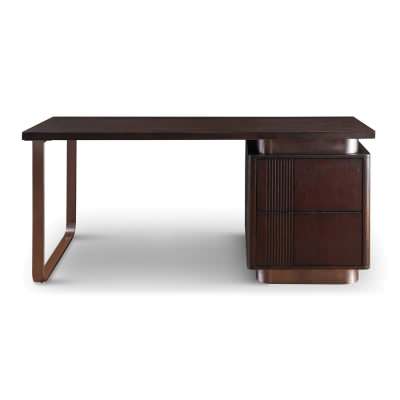 Lithoria Oak Timber & Stainless Steel Desk with Right Drawers, 160cm, Espresso