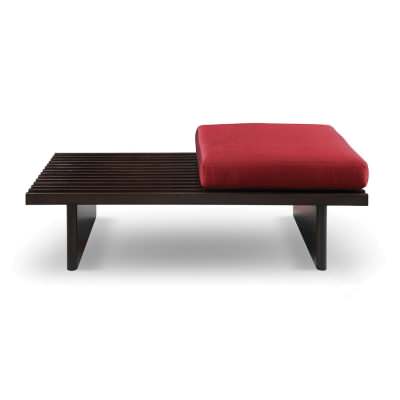 Roscoe Oak Timber Bench with Fabric Seat Cushion, Espresso / Red
