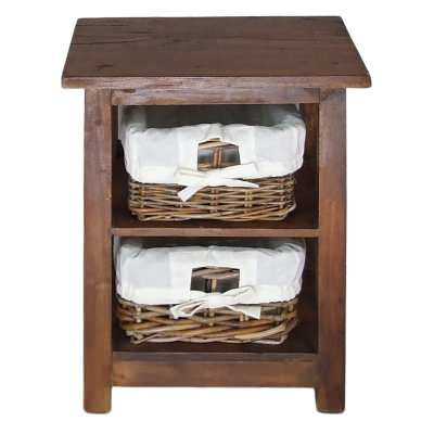 Ocosta Mahogany Timber Storage Chest with 2 Rattan Baskets, Light Brown