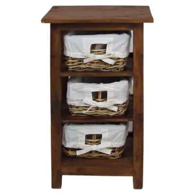Ocosta Mahogany Timber Storage Chest with 3 Rattan Baskets, Light Brown