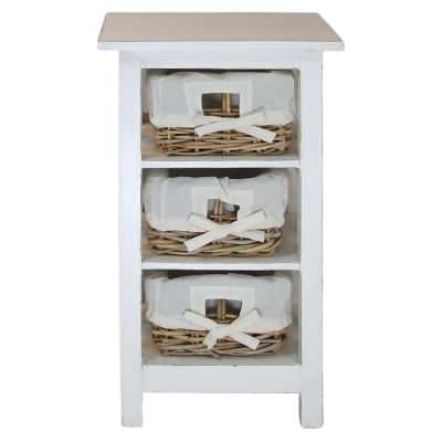 Ocosta Mahogany Timber Storage Chest with 3 Rattan Baskets, Distressed White