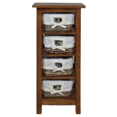 Ocosta Mahogany Timber Storage Chest with 4 Rattan Baskets, Light Brown