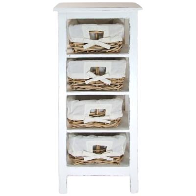 Ocosta Mahogany Timber Storage Chest with 4 Rattan Baskets, Distressed White