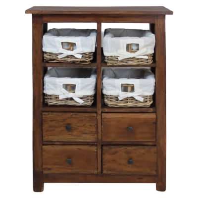 Ocosta Mahogany Timber Storage Chest with 4 Drawers & 4 Rattan Baskets, Light Brown
