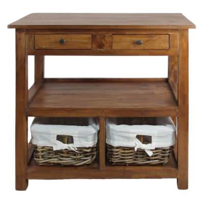Ocosta Mahogany Timber Console Table with Rattan Baskets, 80cm, Light Brown