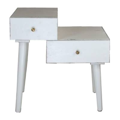 Bethel Mahogany Timber Side Table, Distressed White