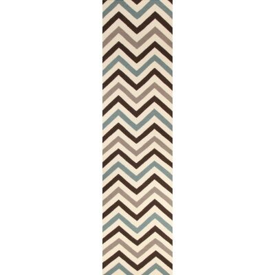 Nomad Chevron Flat Woven Wool Runner Rug, 400x80cm, Blue / Brown