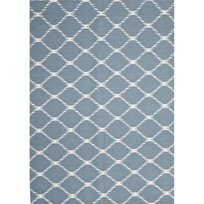 Nomad Hand Knotted Weave Stitch Design Woolen Rug in Blue - 225x155cm