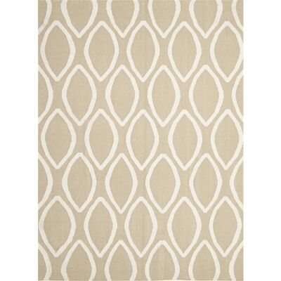 Nomad Hand Knotted Weave Oval Print Woolen Rug in Beige - 225x155cm