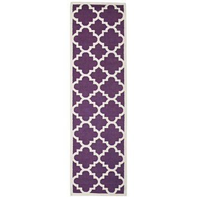 Nomad Hand Knotted Weave Moroccan Design Woolen Rug Runner in Aubergine - 400x80cm