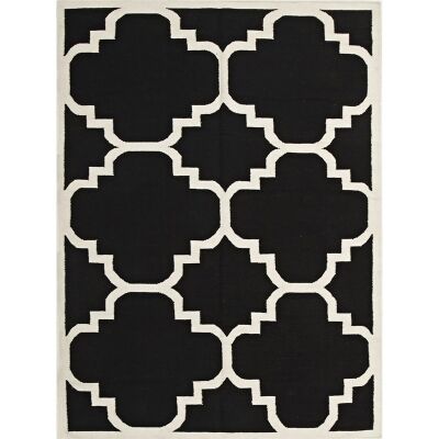 Nomad Hand Knotted Weave Moroccan Design Woolen Rug in Black - 225x155cm