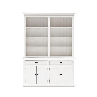 Halifax Mahogany Timber 4 Door 2 Drawer 8 Shelf Hutch Cabinet, Distressed White