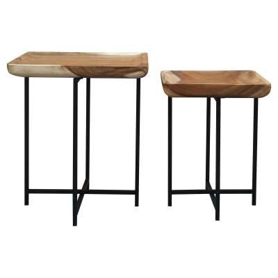 Leon Timber Tray Top & Metal 2 Piece Nesting Table Set